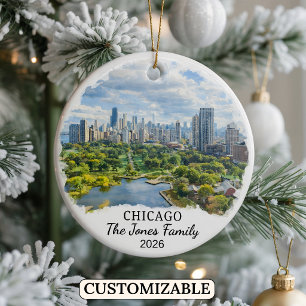 Personalized Chicago Ornament, Custom Illinois Ceramic Ornament