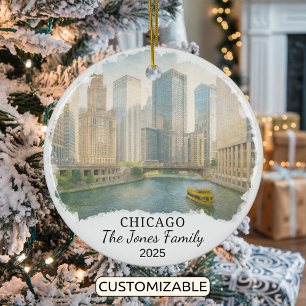 Personalized Chicago Ornament, Illinois Ceramic Ornament