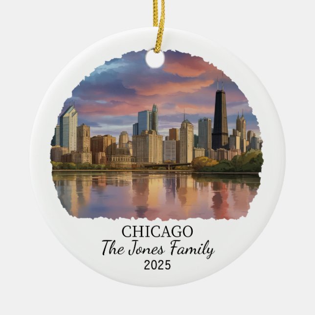 Personalized Chicago Ornament, Illinois State Ceramic Ornament (Front)