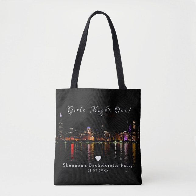Personalized Chicago Skyline Bachelorette Party Tote Bag (Front)