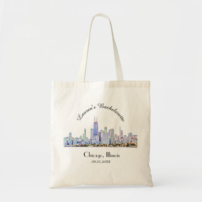 Personalized Chicago Skyline Bachelorette Tote Bag (Front)
