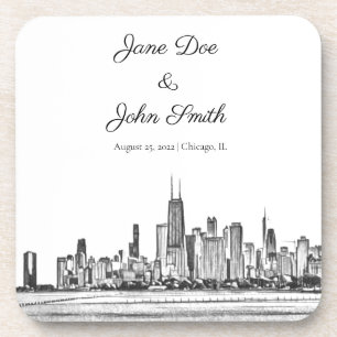 Personalized Chicago Skyline Beverage Coaster