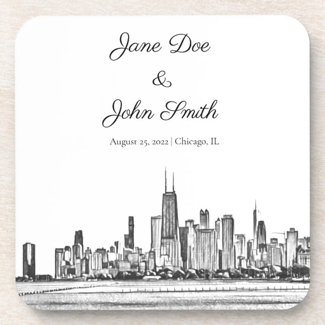 Personalized Chicago Skyline Beverage Coaster (Front)