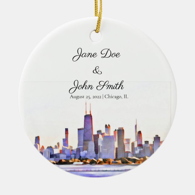 Personalized Chicago Skyline Ceramic Ornament (Front)