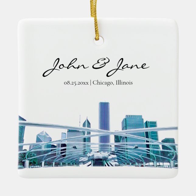 Personalized Chicago Skyline Ceramic Ornament (Front)