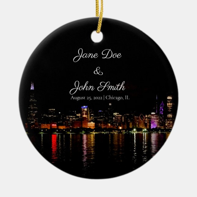 Personalized Chicago Skyline Ceramic Ornament (Front)