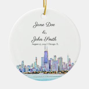 Personalized Chicago Skyline Ceramic Ornament