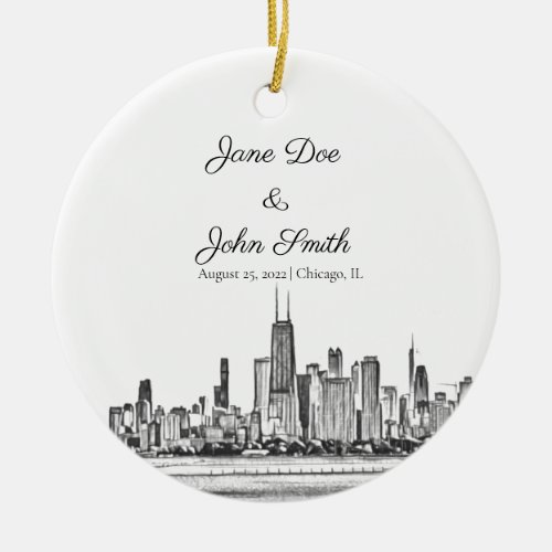 Personalized Chicago Skyline Ceramic Ornament