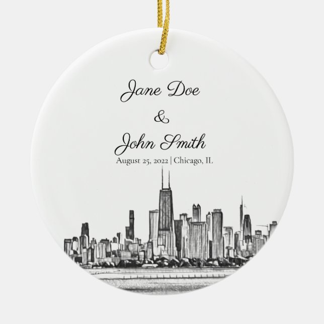 Personalized Chicago Skyline Ceramic Ornament (Front)