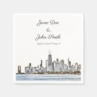 Personalized Chicago Skyline Cocktail Napkin