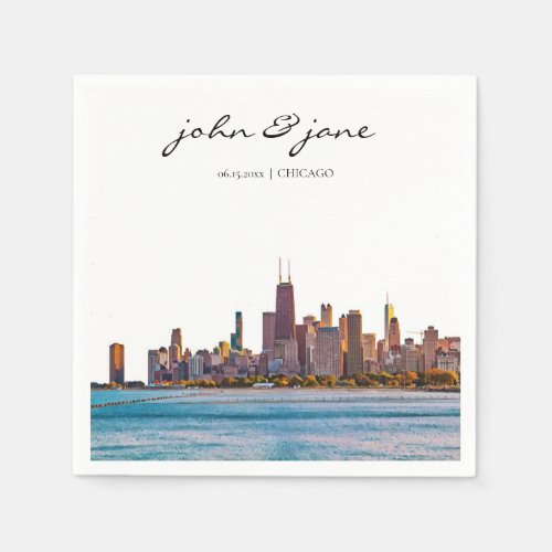 Personalized Chicago Skyline Cocktail Napkin