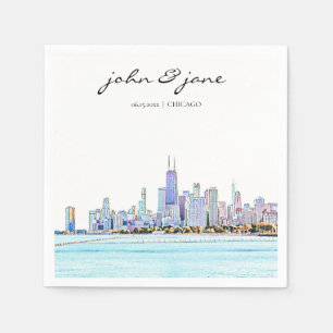 Personalized Chicago Skyline Cocktail Napkin