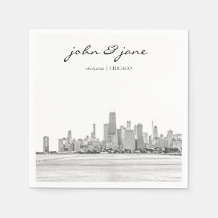 Personalized Chicago Skyline Cocktail Napkin