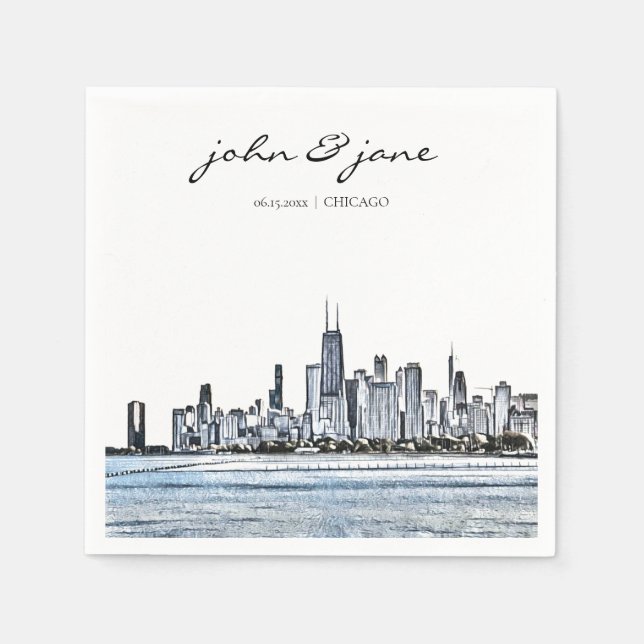 Personalized Chicago Skyline Cocktail Napkin (Front)