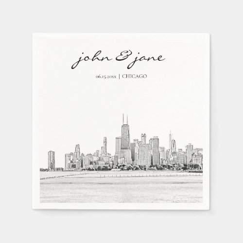 Personalized Chicago Skyline Cocktail Napkin