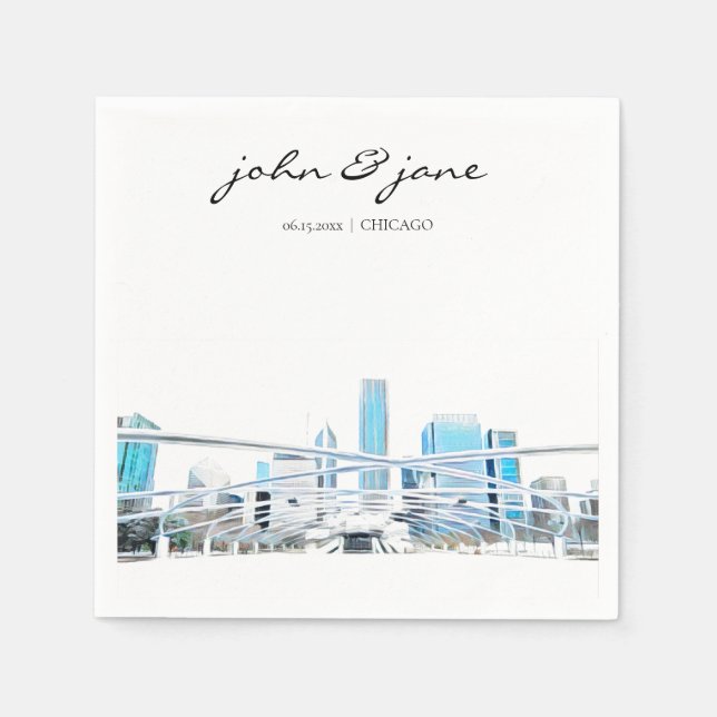 Personalized Chicago Skyline Cocktail Napkins (Front)