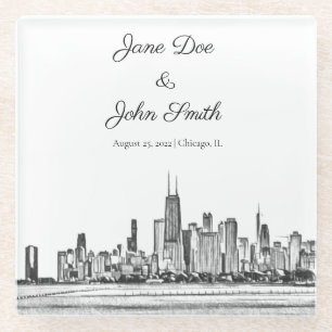 Personalized Chicago Skyline Glass Coaster