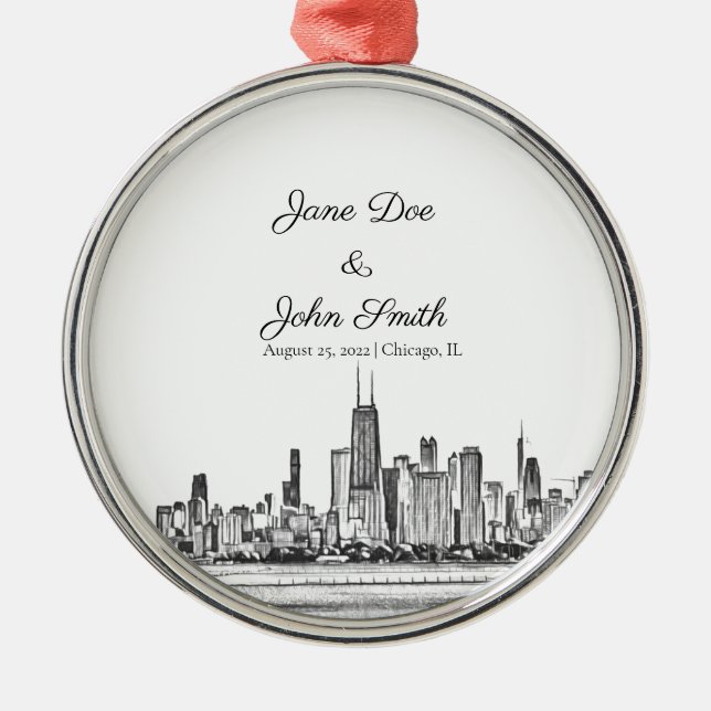 Personalized Chicago Skyline Metal Ornament (Front)