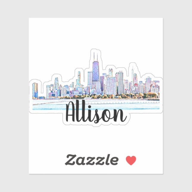 Personalized Chicago Skyline Name Sticker (Sheet)