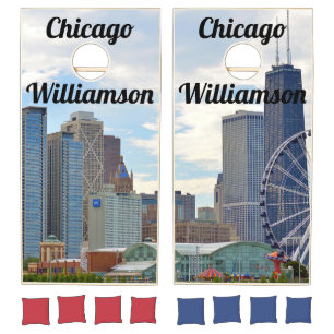 Personalized Chicago Skyline Navy Pier & Hancock Cornhole Set