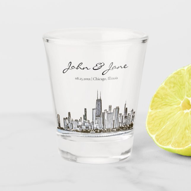 Personalized Chicago Skyline Shot Glass (Front)