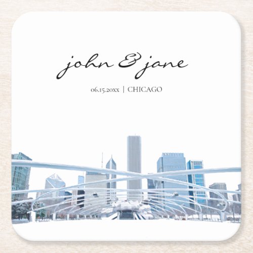 Personalized Chicago Skyline Square Paper Coaster