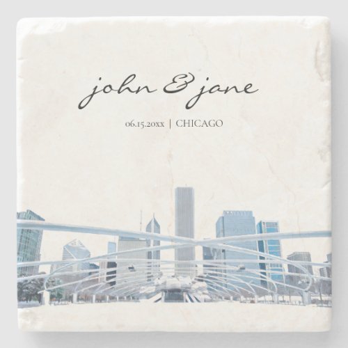 Personalized Chicago Skyline Stone Coaster