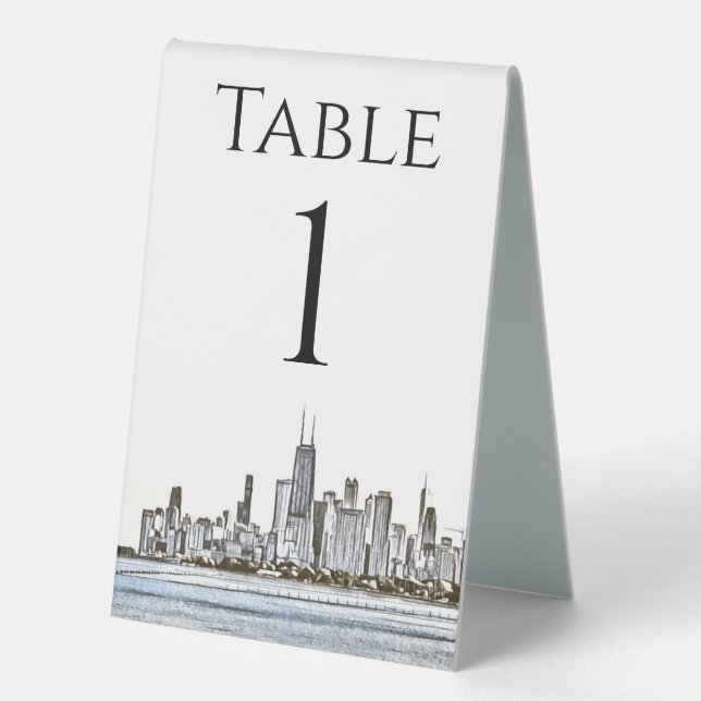 Personalized Chicago Skyline Table Numbers Tent (Front)