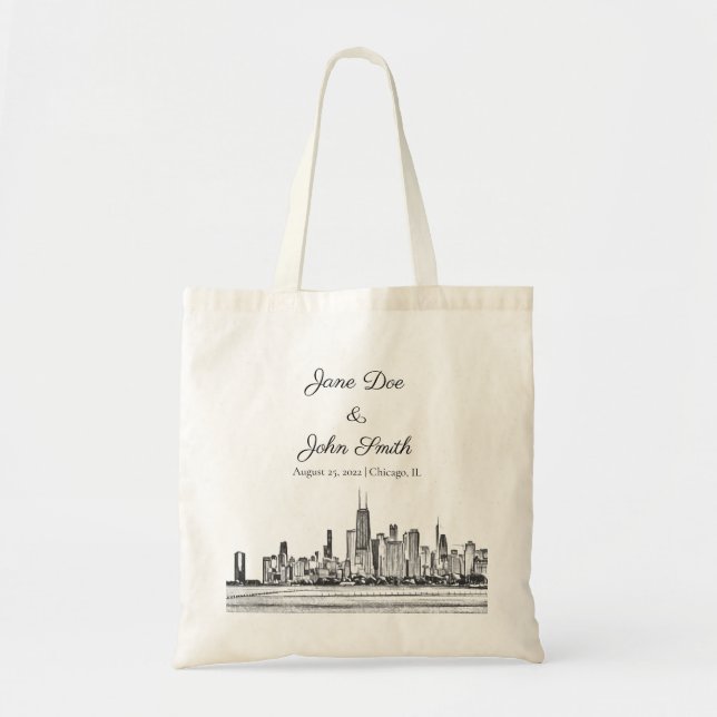 Personalized Chicago Skyline Tote Bag (Front)