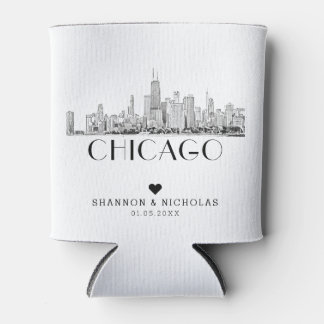 Personalized Chicago Skyline Wedding Can Cooler