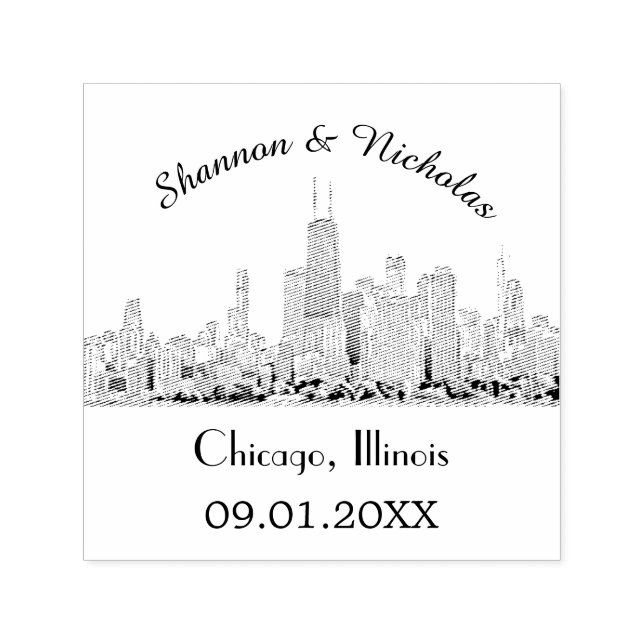 Personalized Chicago Skyline Wedding Self-inking Stamp (Design)