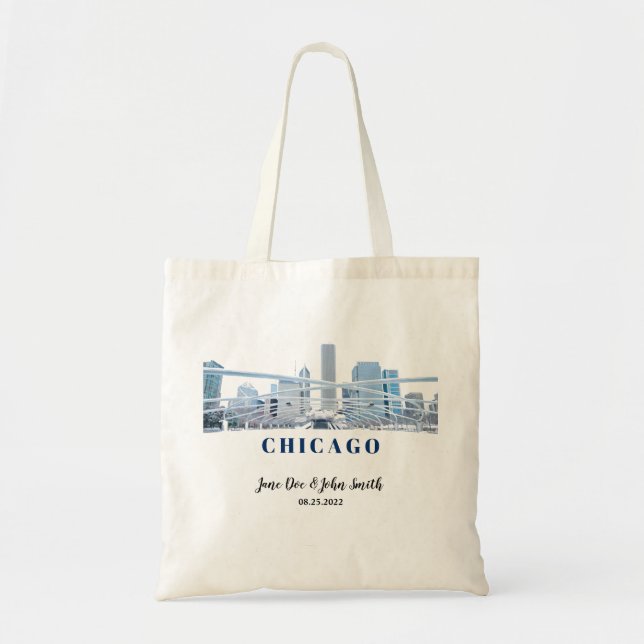Personalized Chicago Skyline Wedding Tote Bag (Front)