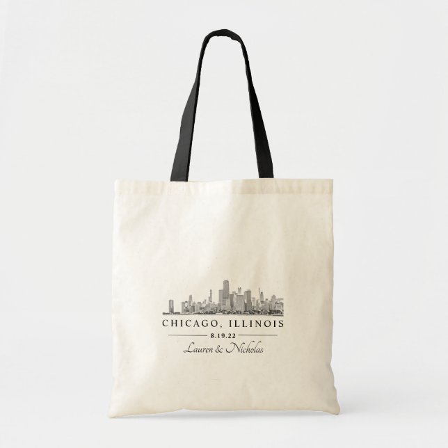 Personalized Chicago Skyline Wedding Welcome Bag (Front)
