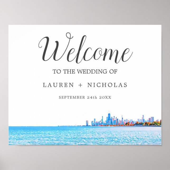 Personalized Chicago Skyline Wedding Welcome Poster (Front)