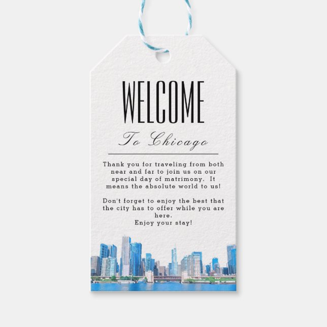 Personalized Chicago Skyline Welcome Gift Tag (Front)