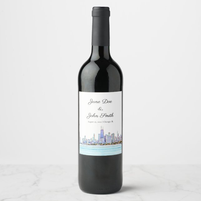 Personalized Chicago Skyline Wine Label (Front)