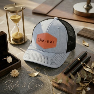 Personalized Chicago Street Style Leather Patch Hat
