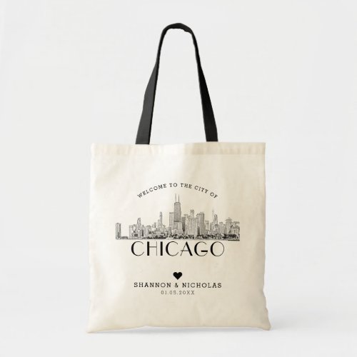 Personalized Chicago Wedding Welcome Tote Bag