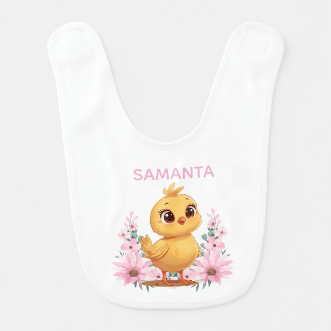 Personalized Chick Baby Bib – Cute Floral Baby  (Front)