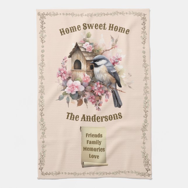 Personalized Chickadee Home Sweet Home  Kitchen Towel (Vertical)