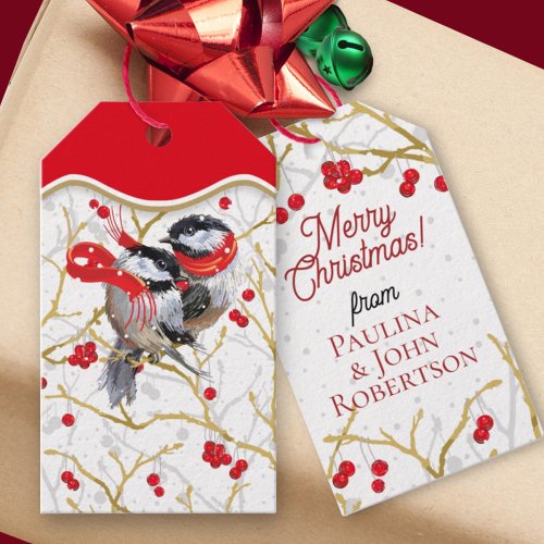 Personalized Chickadees Christmas Gift Tags