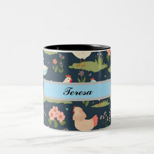 Personalized Chicken and Flowers Two-Tone Coffee Mug