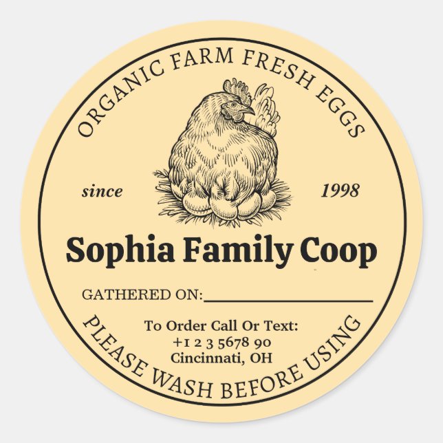 Personalized Chicken Coop Owner Name Date Eggs Classic Round Sticker (Front)