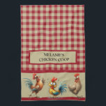 Personalized CHICKEN COOP - Red Tan Buffalo Plaid Kitchen Towel<br><div class="desc">This cute chicken towel features three chickens that are looking a little crazy. They're standing in a row on a tan background. One is singing, one is looking back at him and the middle one is just looking totally confused and questioning everything! The rest of the towel is red and...</div>