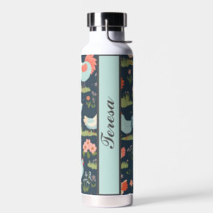 Personalized Chickens and Flowers Water Bottle