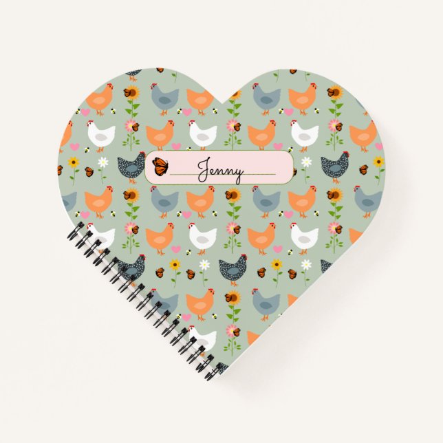 Personalized Chickens in the Flowers Notebook (Front)