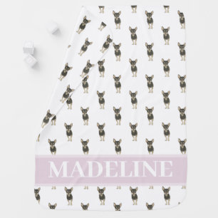 Personalized Chihuahua (Black & Tan) Pink & White Baby Blanket