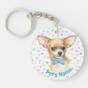 Personalized Chihuahua Blue Bowtie Keychain