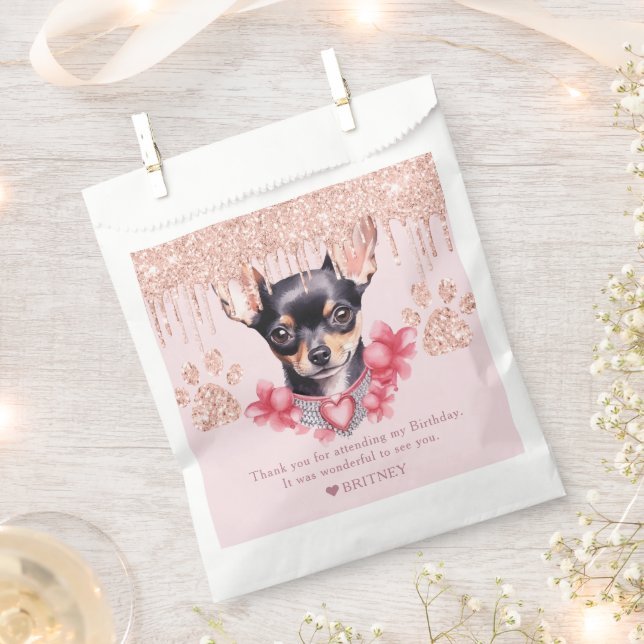 Personalized Chihuahua Dog with Glitter Birthday  Favor Bag (Clipped)