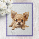 Personalized Chihuahua Jigsaw Puzzle<br><div class="desc">Unleash your inner puzzle enthusiast with our Chihuahua Jigsaw Puzzle! This puzzle features an adorable chihuahua, as well as a purple border. Whether you're unwinding after a long day or looking for a fun activity with friends and family, this Chihuahua Jigsaw Puzzle offers hours of engaging entertainment. Dive into the...</div>